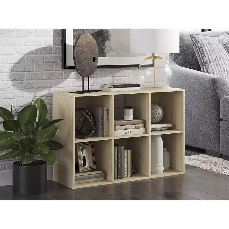 Libreria con organizer a 6 cubi aperti, unità espositiva versatile per l'organizzazione della casa, laminato in legno