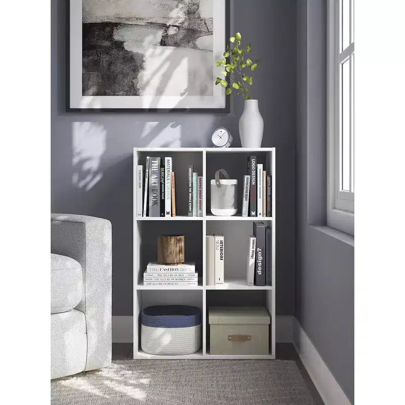 Libreria con organizer a 6 cubi aperti, unità espositiva versatile per l'organizzazione della casa, laminato in legno