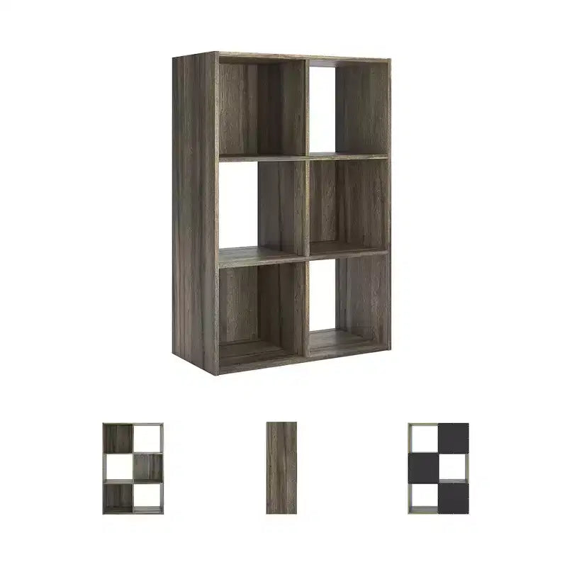 Libreria con organizer a 6 cubi aperti, unità espositiva versatile per l'organizzazione della casa, laminato in legno