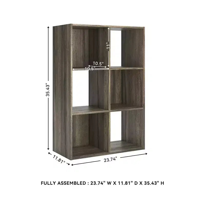 Libreria con organizer a 6 cubi aperti, unità espositiva versatile per l'organizzazione della casa, laminato in legno