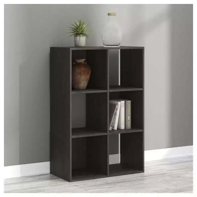 Libreria con organizer a 6 cubi aperti, unità espositiva versatile per l'organizzazione della casa, laminato in legno