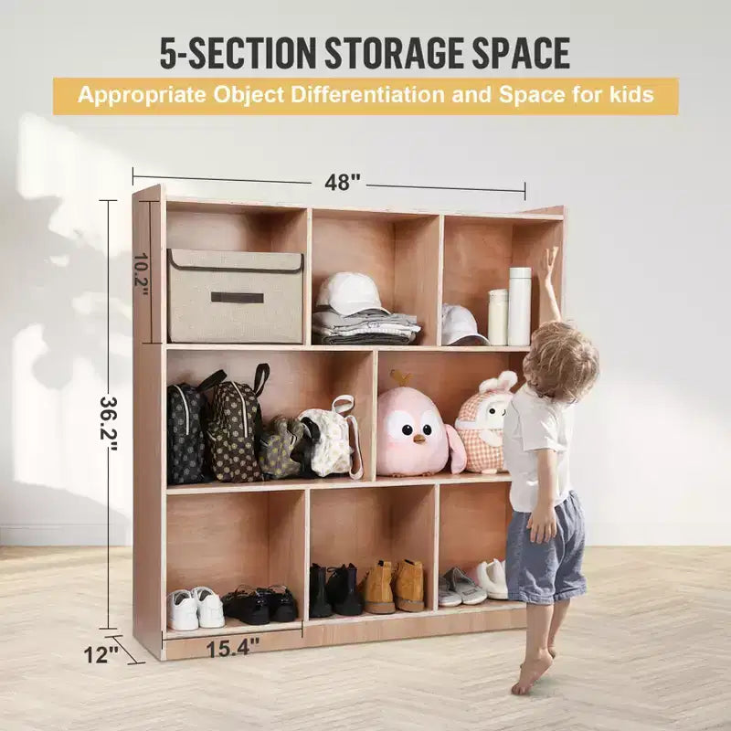 Organizzatori e contenitori per giocattoli in legno Montessori a 3 livelli, armadietto con 8 scomparti e 4 ruote, per la stanza dei bambini, l'aula, la scuola materna