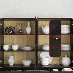 Dispensa da Cucina con Ante in Vetro, Ripiani Regolabili e Dettagli Dorati, Mobiletto per Stoviglie