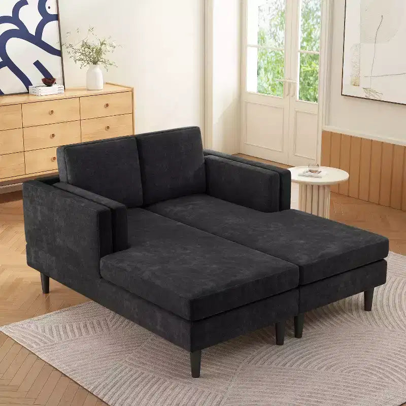 Sofà Chaise Longue Moderno da 53,5" in Ciniglia, Convertibile a 2 Posti con Cuscini in Schiuma ad Alta Densità, Capacità 227 kg