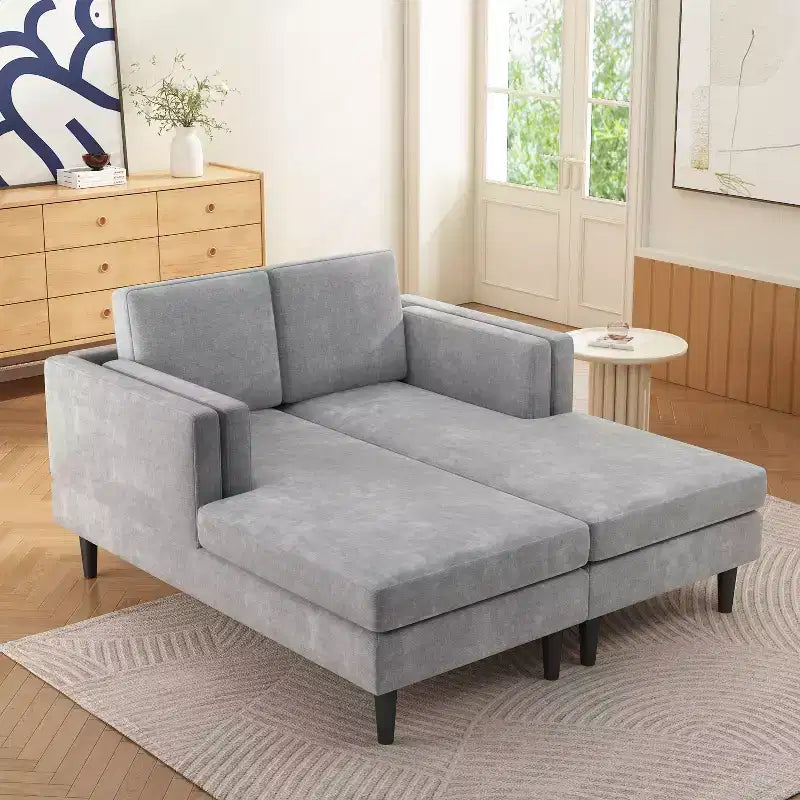 Sofà Chaise Longue Moderno da 53,5" in Ciniglia, Convertibile a 2 Posti con Cuscini in Schiuma ad Alta Densità, Capacità 227 kg