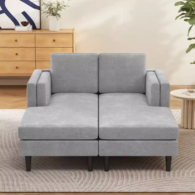 Sofà Chaise Longue Moderno da 53,5" in Ciniglia, Convertibile a 2 Posti con Cuscini in Schiuma ad Alta Densità, Capacità 227 kg