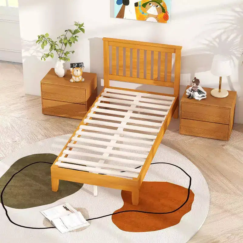 Struttura Letto a Piattaforma in Legno Massello con Testiera, Supporto a 14 Doghe, Nessuna Rete a Molle Necessaria, Matrimoniale/Una Piazza e Mezza/Queen/King