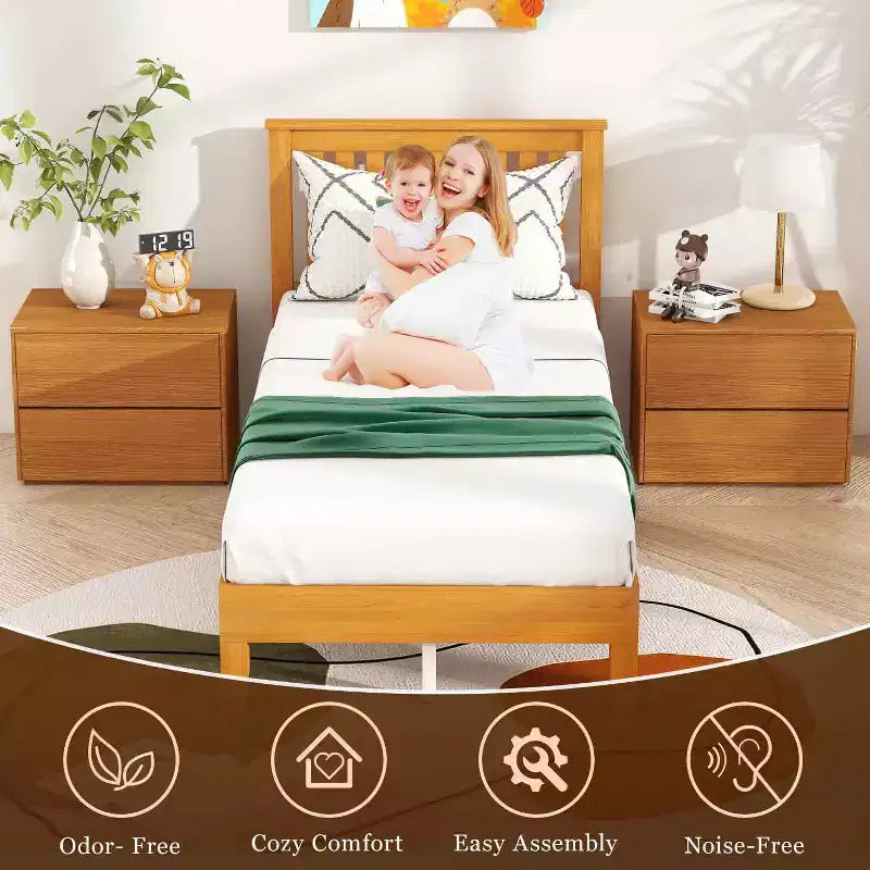 Struttura Letto a Piattaforma in Legno Massello con Testiera, Supporto a 14 Doghe, Nessuna Rete a Molle Necessaria, Matrimoniale/Una Piazza e Mezza/Queen/King