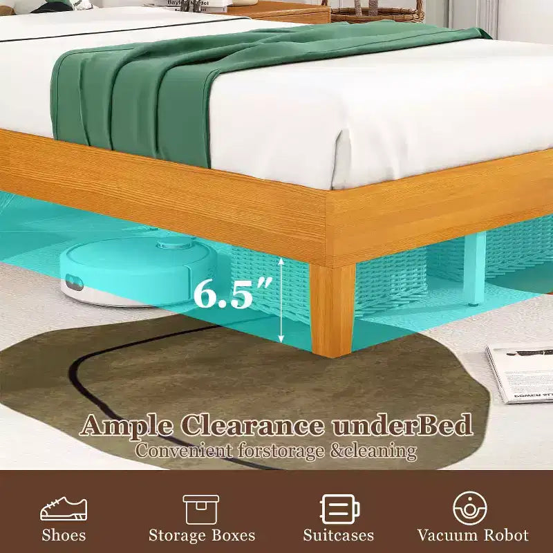 Struttura Letto a Piattaforma in Legno Massello con Testiera, Supporto a 14 Doghe, Nessuna Rete a Molle Necessaria, Matrimoniale/Una Piazza e Mezza/Queen/King