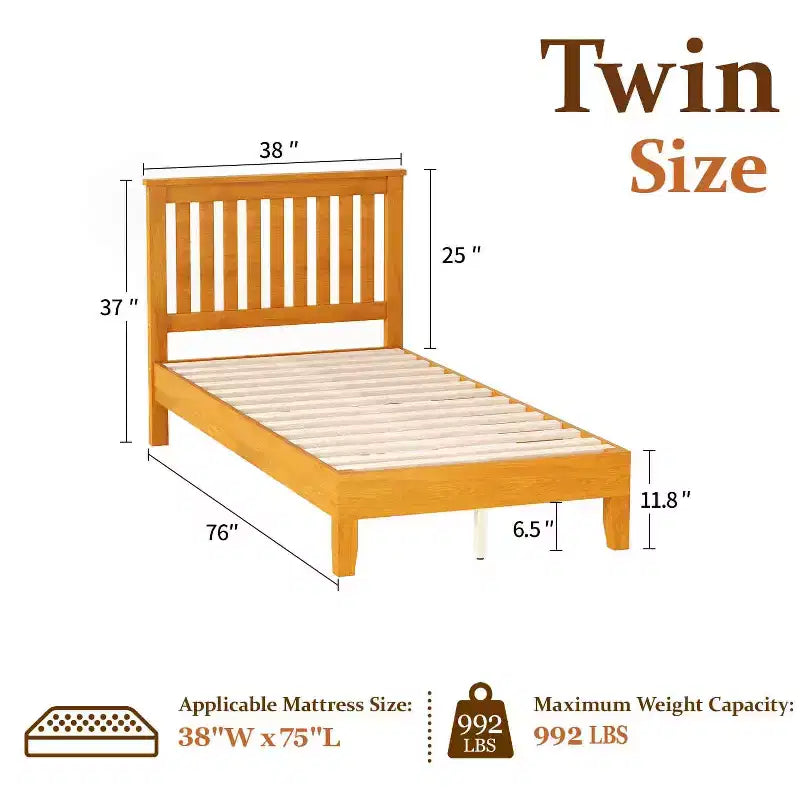 Struttura Letto a Piattaforma in Legno Massello con Testiera, Supporto a 14 Doghe, Nessuna Rete a Molle Necessaria, Matrimoniale/Una Piazza e Mezza/Queen/King