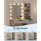 Vanity Desk with Mirror and Lights - Makeup Vanity Desk with 4 Drawers, Built-in Power Outlet, Adjustable LED Lighting, for Bedroom