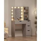 Vanity Desk with Mirror and Lights - Makeup Vanity Desk with 4 Drawers, Built-in Power Outlet, Adjustable LED Lighting, for Bedroom