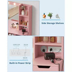 Vanity Desk with Mirror and Lights - Makeup Vanity Desk with 4 Drawers, Built-in Power Outlet, Adjustable LED Lighting, for Bedroom