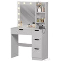 Vanity Desk with Mirror and Lights - Makeup Vanity Desk with 4 Drawers, Built-in Power Outlet, Adjustable LED Lighting, for Bedroom