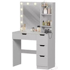 Vanity Desk with Mirror and Lights - Makeup Vanity Desk with 4 Drawers, Built-in Power Outlet, Adjustable LED Lighting, for Bedroom