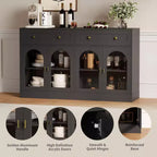 55Mobile credenza da fattoria con contenitore, Grande mobile credenza da cucina con 4 ante in acrilico e 2 cassetti, Tavolino da caffè moderno per la sala da pranzo