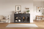 55Mobile credenza da fattoria con contenitore, Grande mobile credenza da cucina con 4 ante in acrilico e 2 cassetti, Tavolino da caffè moderno per la sala da pranzo