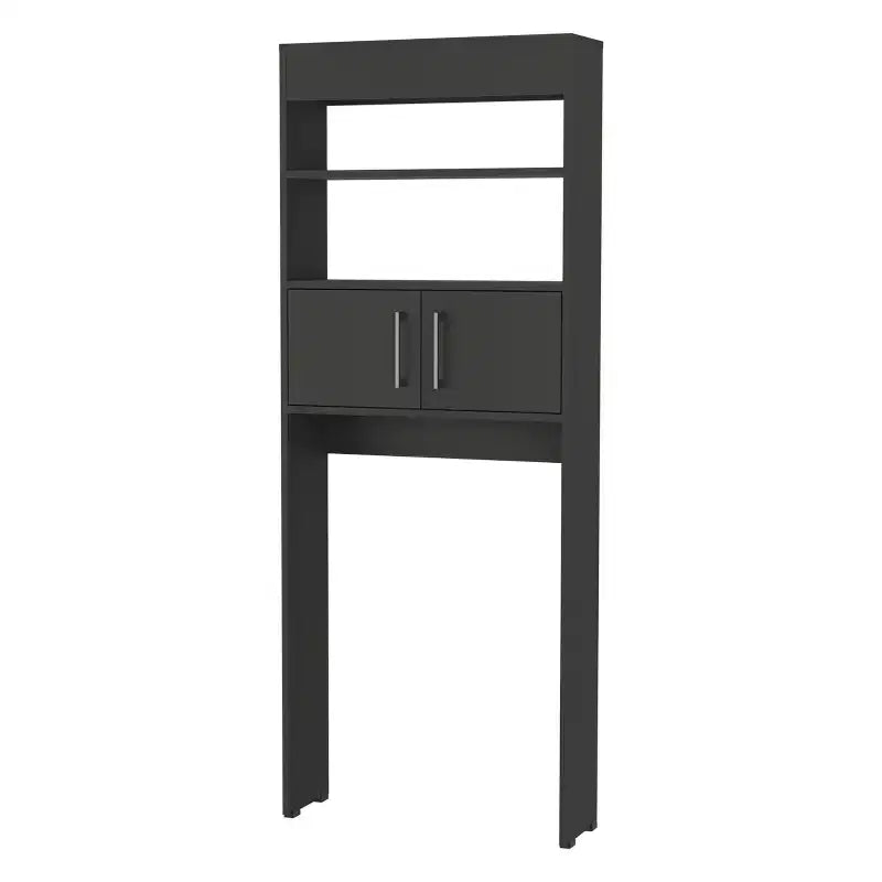Mobiletto moderno da appoggio sopra il WC con doppia anta e ripiani per bagno, facile da montare, nero 24,56''L X 8''P x 63''H