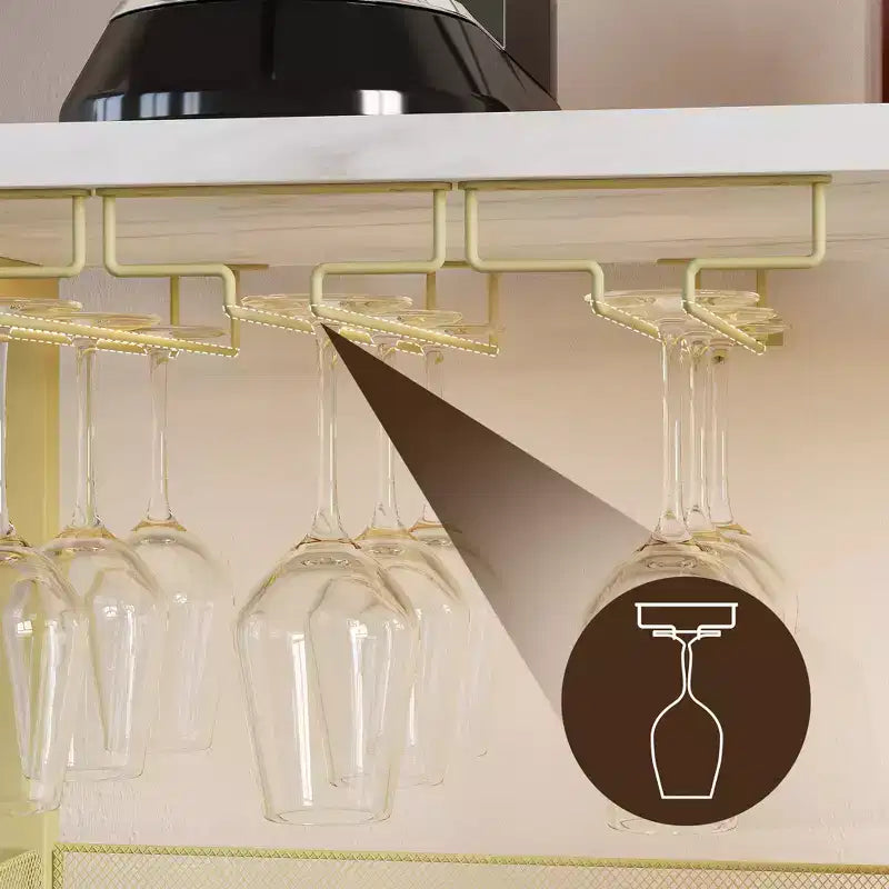 Mobile Bar con Cantinetta da 12 Bottiglie e Porta Bicchieri, Credenza Industriale con Anta a Rete, Struttura in Metallo
