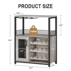 Mobile Bar con Cantinetta da 12 Bottiglie e Porta Bicchieri, Credenza Industriale con Anta a Rete, Struttura in Metallo