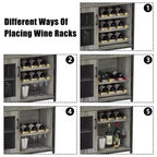 Mobile Bar con Cantinetta da 12 Bottiglie e Porta Bicchieri, Credenza Industriale con Anta a Rete, Struttura in Metallo