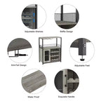 Mobile Bar con Cantinetta da 12 Bottiglie e Porta Bicchieri, Credenza Industriale con Anta a Rete, Struttura in Metallo