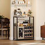 Mobile Bar con Cantinetta da 12 Bottiglie e Porta Bicchieri, Credenza Industriale con Anta a Rete, Struttura in Metallo