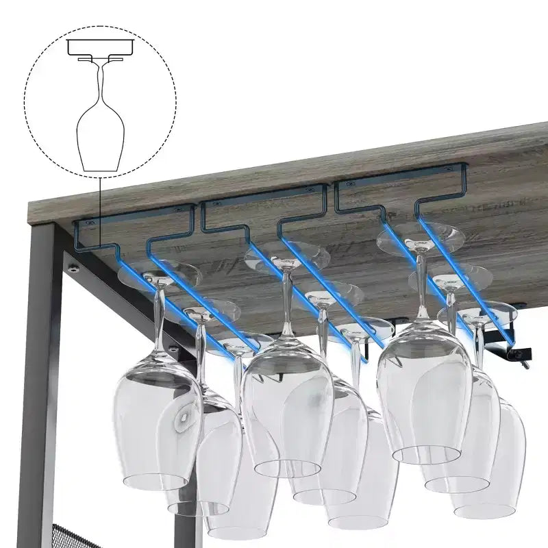 Mobile Bar con Cantinetta da 12 Bottiglie e Porta Bicchieri, Credenza Industriale con Anta a Rete, Struttura in Metallo
