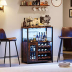 Mobile Bar con Cantinetta da 12 Bottiglie e Porta Bicchieri, Credenza Industriale con Anta a Rete, Struttura in Metallo