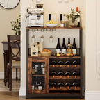 Mobile Bar con Cantinetta da 12 Bottiglie e Porta Bicchieri, Credenza Industriale con Anta a Rete, Struttura in Metallo