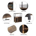 Mobile Bar con Cantinetta da 12 Bottiglie e Porta Bicchieri, Credenza Industriale con Anta a Rete, Struttura in Metallo