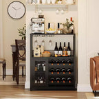 Mobile Bar con Cantinetta da 12 Bottiglie e Porta Bicchieri, Credenza Industriale con Anta a Rete, Struttura in Metallo