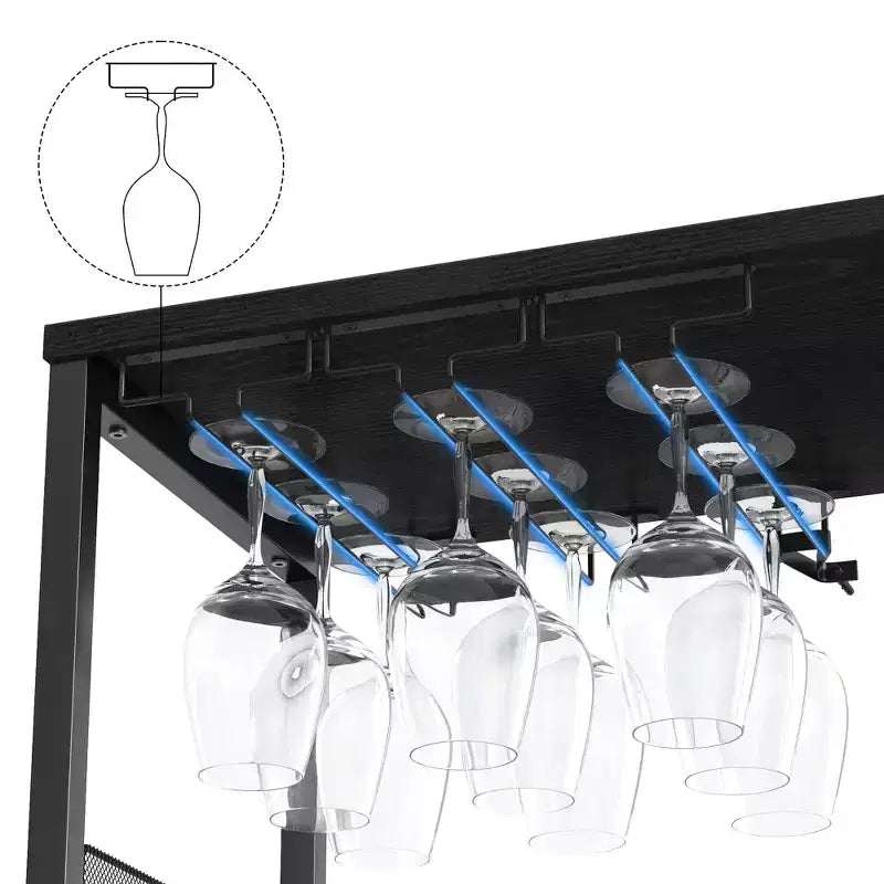 Mobile Bar con Cantinetta da 12 Bottiglie e Porta Bicchieri, Credenza Industriale con Anta a Rete, Struttura in Metallo