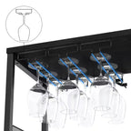 Mobile Bar con Cantinetta da 12 Bottiglie e Porta Bicchieri, Credenza Industriale con Anta a Rete, Struttura in Metallo
