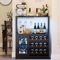 CuisinSmart Wine Bar Cabinet with Wine Rack&Glass Holder, Modern Wine Cabinet with Mesh Door, Industrial Sideboard Buffet Cabinet for Home Bar