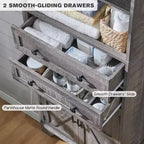 Mobile Contenitore da Bagno Alto 183 cm con 2 Cassetti, Ripiani Regolabili e Anta Scorrevole Stile Fienile, Nero