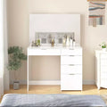 White Vanity Desk with Lighted Mirror and 5 Storage Drawers