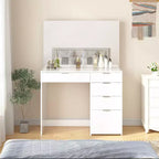 White Vanity Desk with Lighted Mirror and 5 Storage Drawers