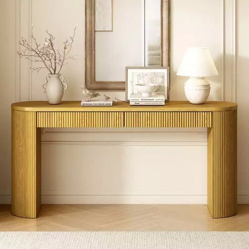 Okak 58.2IN Console Table with Adjustable Arched Sturdy Legs, Entryway Table with Large Top and Dual Drawers, Accent Table for Living Room