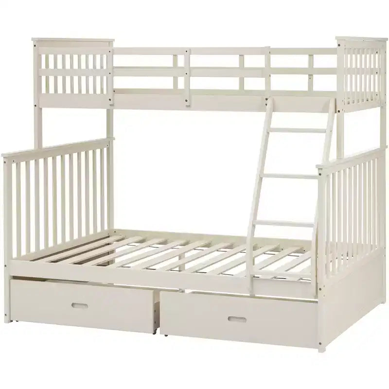 Letto a Castello 76" con Letti Singolo Superiore e Piazza e Mezza Inferiore, Cassetti, Sponda di Sicurezza e Scaletta, Struttura Letto per Bambini