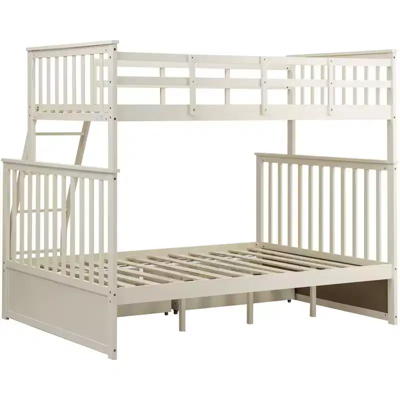 Letto a Castello 76" con Letti Singolo Superiore e Piazza e Mezza Inferiore, Cassetti, Sponda di Sicurezza e Scaletta, Struttura Letto per Bambini