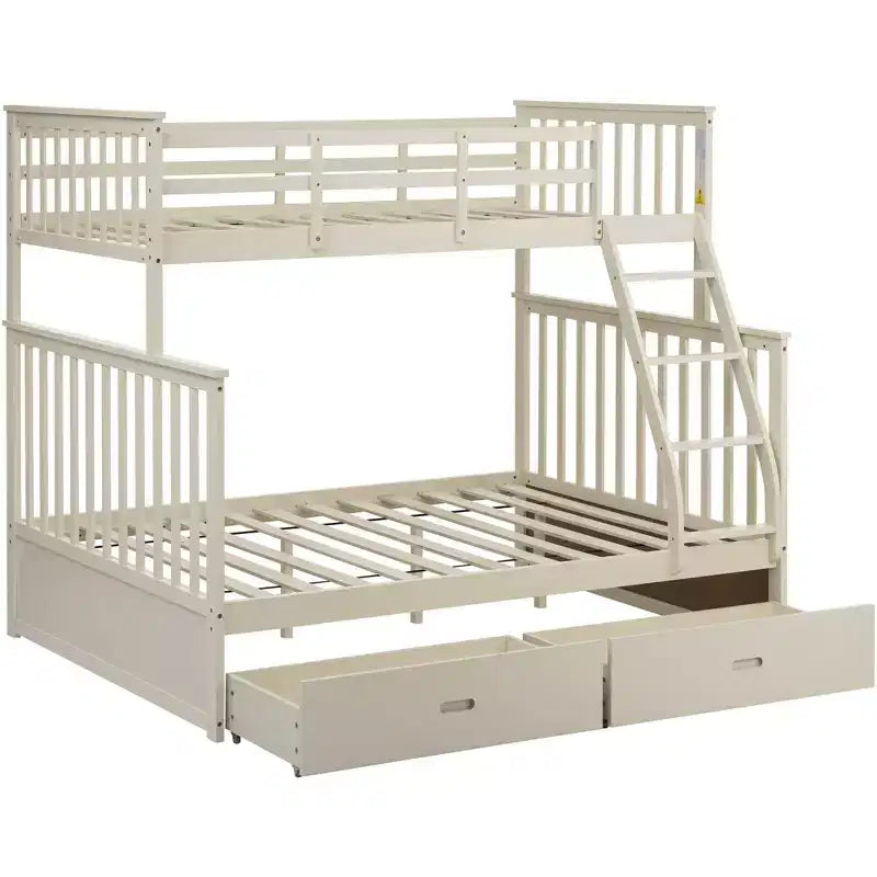 Letto a Castello 76" con Letti Singolo Superiore e Piazza e Mezza Inferiore, Cassetti, Sponda di Sicurezza e Scaletta, Struttura Letto per Bambini