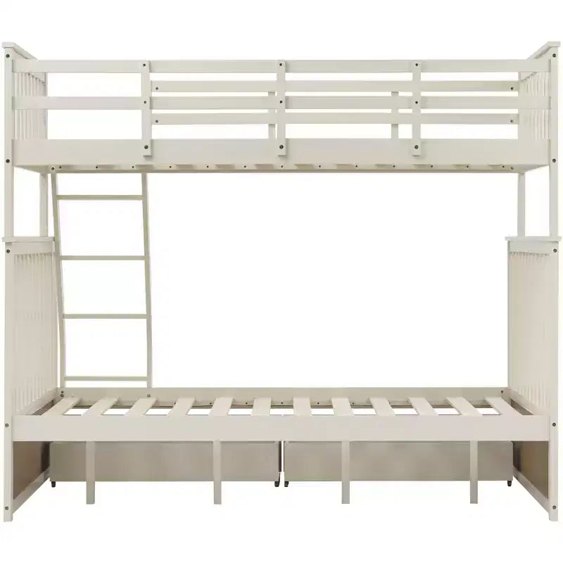 Letto a Castello 76" con Letti Singolo Superiore e Piazza e Mezza Inferiore, Cassetti, Sponda di Sicurezza e Scaletta, Struttura Letto per Bambini
