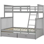 Letto a Castello 76" con Letti Singolo Superiore e Piazza e Mezza Inferiore, Cassetti, Sponda di Sicurezza e Scaletta, Struttura Letto per Bambini