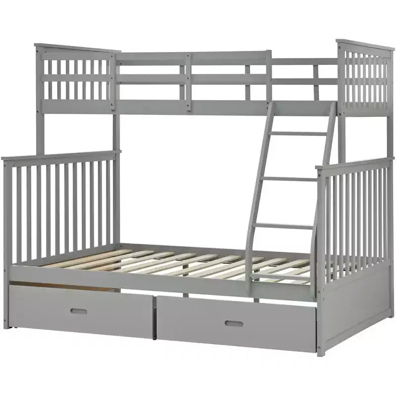 Letto a Castello 76" con Letti Singolo Superiore e Piazza e Mezza Inferiore, Cassetti, Sponda di Sicurezza e Scaletta, Struttura Letto per Bambini