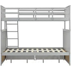 Letto a Castello 76" con Letti Singolo Superiore e Piazza e Mezza Inferiore, Cassetti, Sponda di Sicurezza e Scaletta, Struttura Letto per Bambini