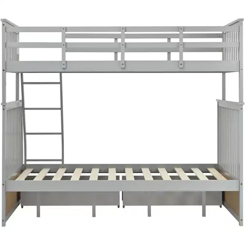 Letto a Castello 76" con Letti Singolo Superiore e Piazza e Mezza Inferiore, Cassetti, Sponda di Sicurezza e Scaletta, Struttura Letto per Bambini