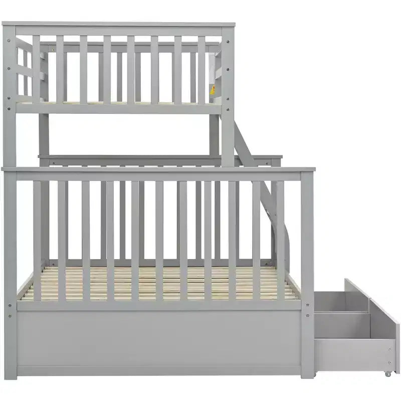 Letto a Castello 76" con Letti Singolo Superiore e Piazza e Mezza Inferiore, Cassetti, Sponda di Sicurezza e Scaletta, Struttura Letto per Bambini