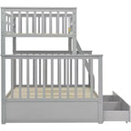 Letto a Castello 76" con Letti Singolo Superiore e Piazza e Mezza Inferiore, Cassetti, Sponda di Sicurezza e Scaletta, Struttura Letto per Bambini