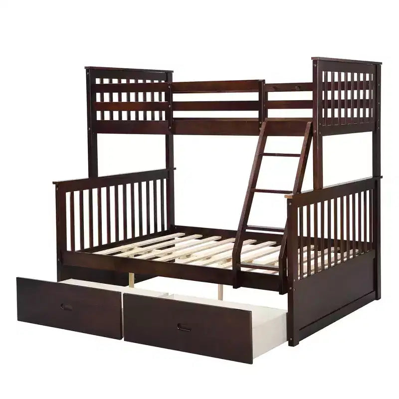 Letto a Castello 76" con Letti Singolo Superiore e Piazza e Mezza Inferiore, Cassetti, Sponda di Sicurezza e Scaletta, Struttura Letto per Bambini
